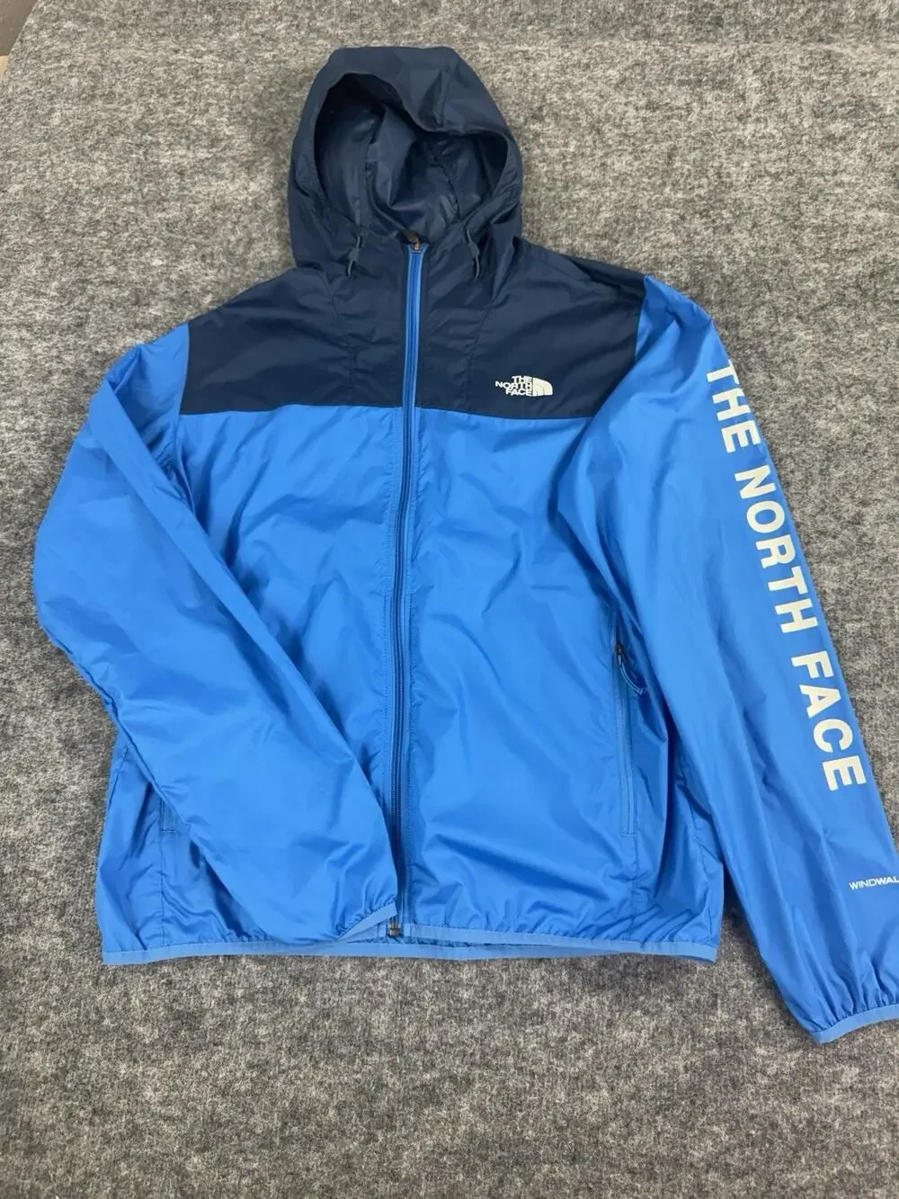 The North Face Jacket Mens Medium Windwall Windbreaker Blue Logo Hooded N157